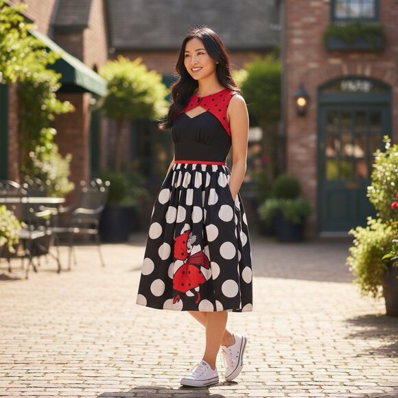 Disney Minnie Mouse Polka Dot Dress By The Dress Shop M Medium Pockets Cotton - Picture 1 of 11